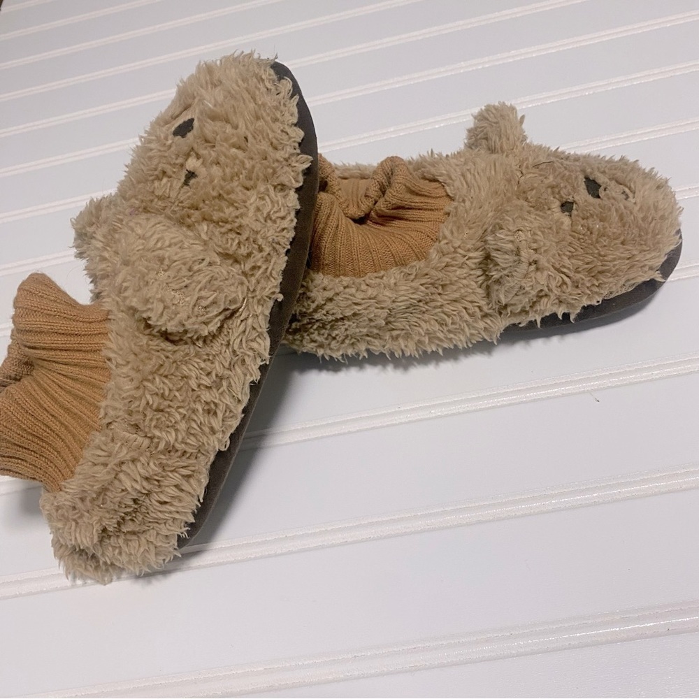 Baby Gap Slippers Slip On XL 11/12 Baby Girl/Boy Tan Bear Plush Cozy Sherpa